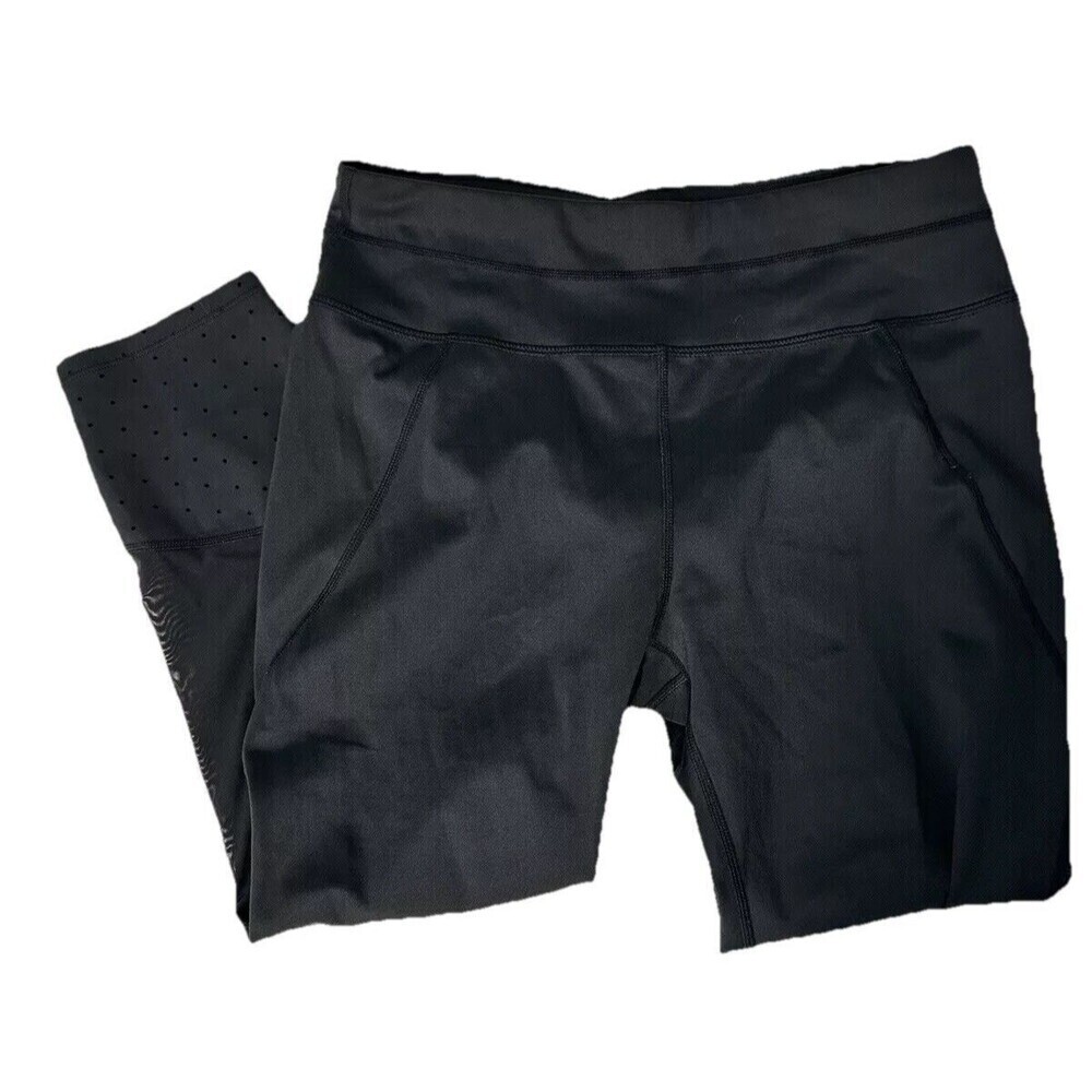 Athleta Chaturanga Black Mesh Capri Leggings Sz M High Rise Athleisure Workout